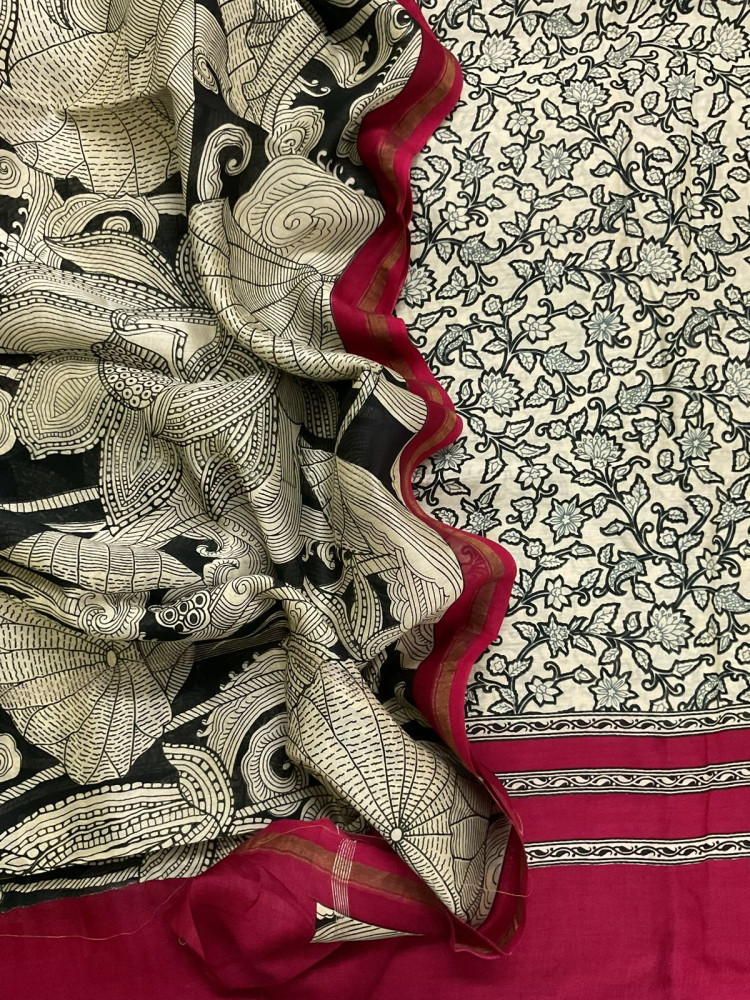 Image of Pure Mul Chanderi Printed Suit - Beige