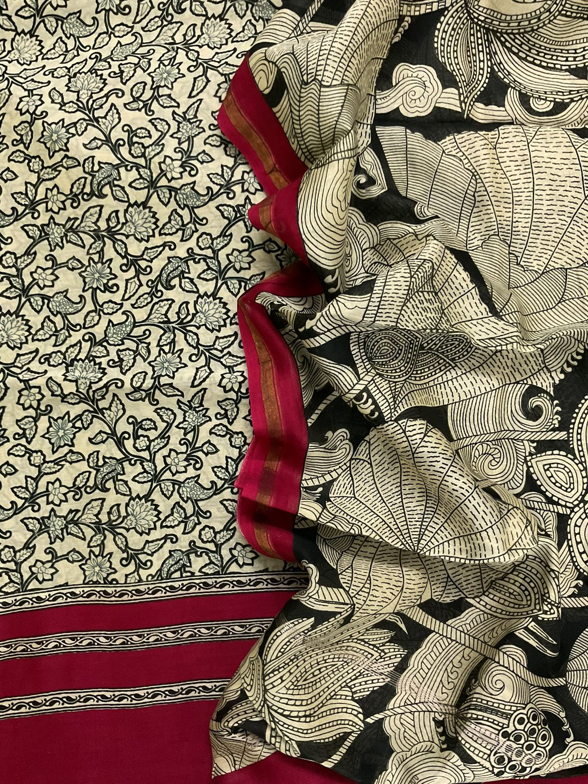 Pure Mul Chanderi Printed Suit - Beige