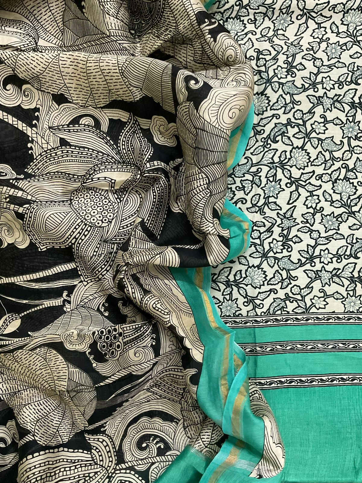 Pure Mul Chanderi Printed Suit - Beige