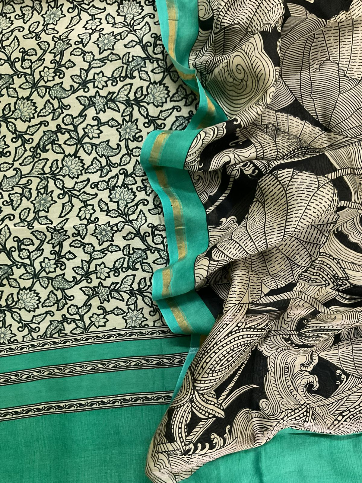 Pure Mul Chanderi Printed Suit - Beige