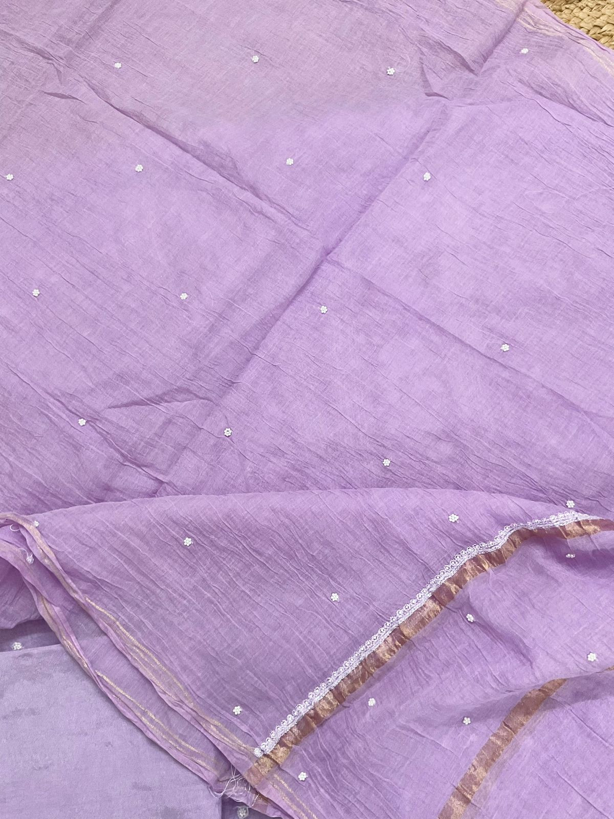 Pure Mul Chanderi Front Back Embroidered Suit - Lavender