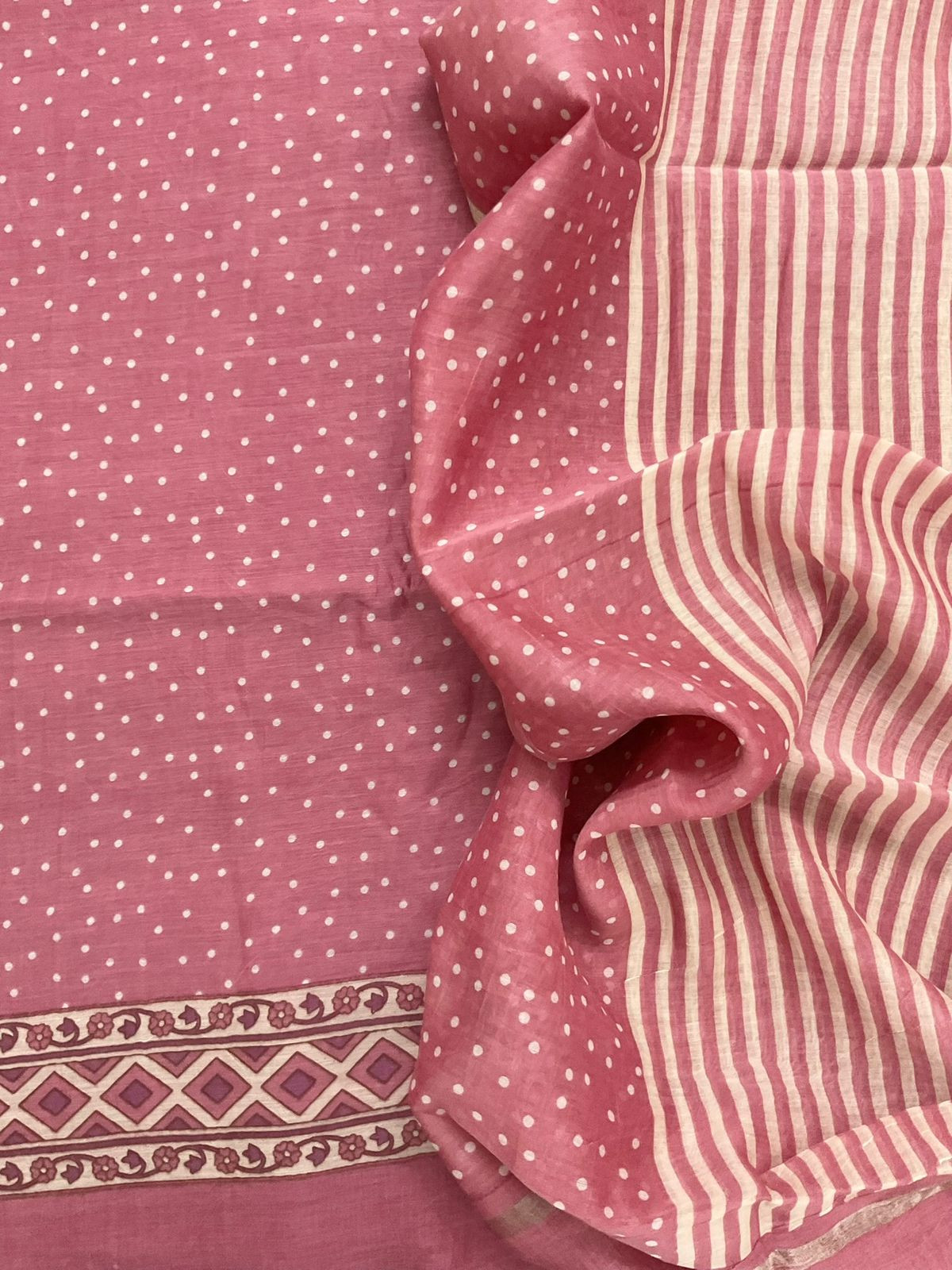 Pure Mul Chanderi Printed Suit - Pink