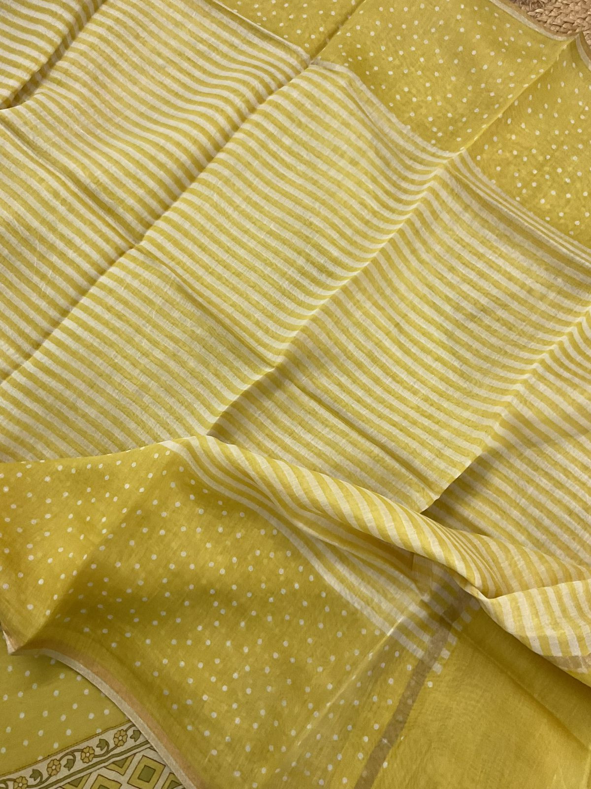 Pure Mul Chanderi Printed Suit - Yellow
