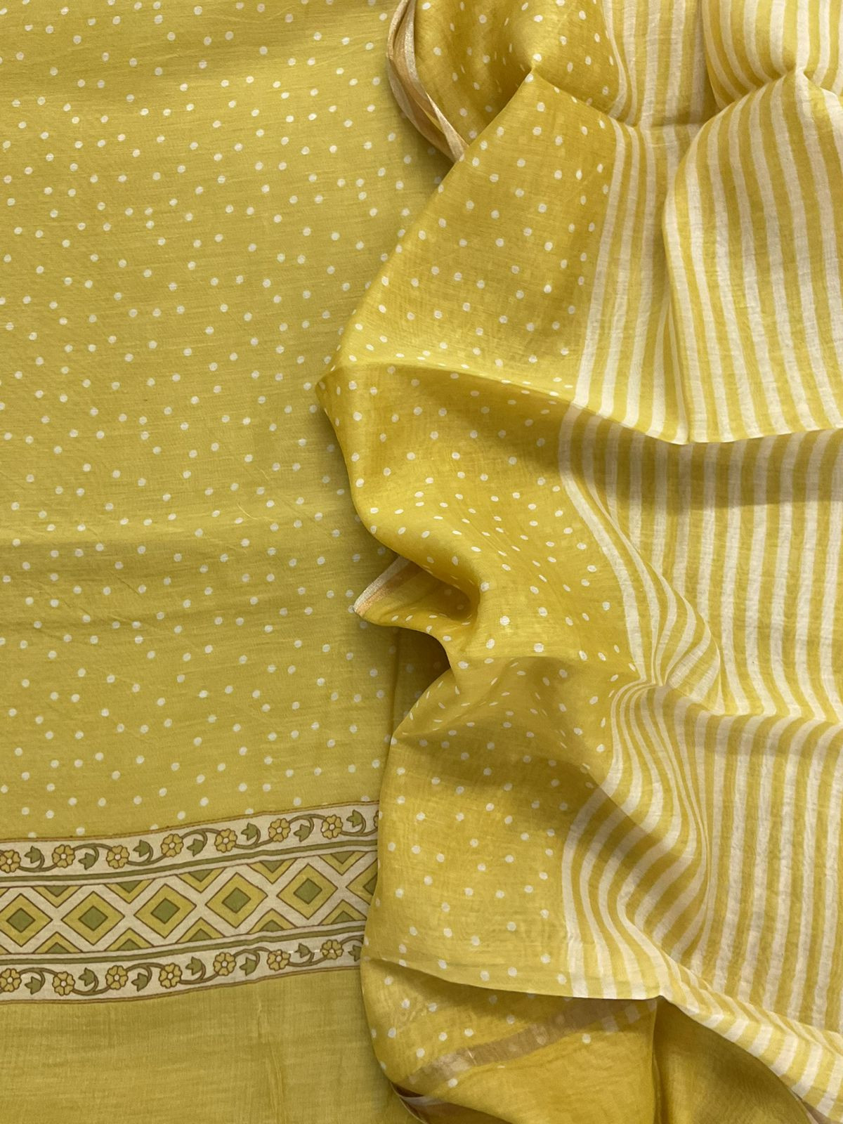 Pure Mul Chanderi Printed Suit - Yellow