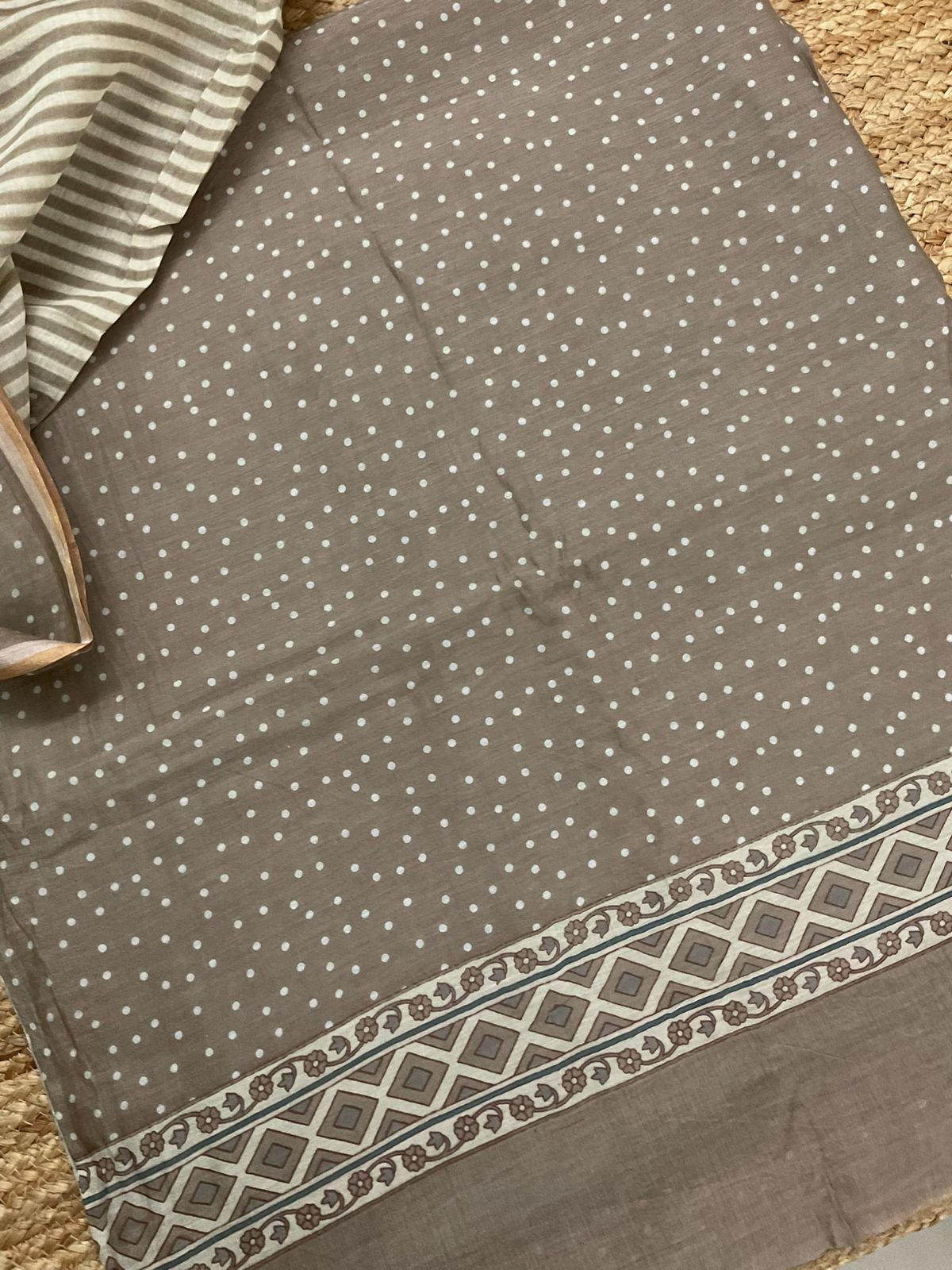Pure Mul Chanderi Printed Suit - Beige