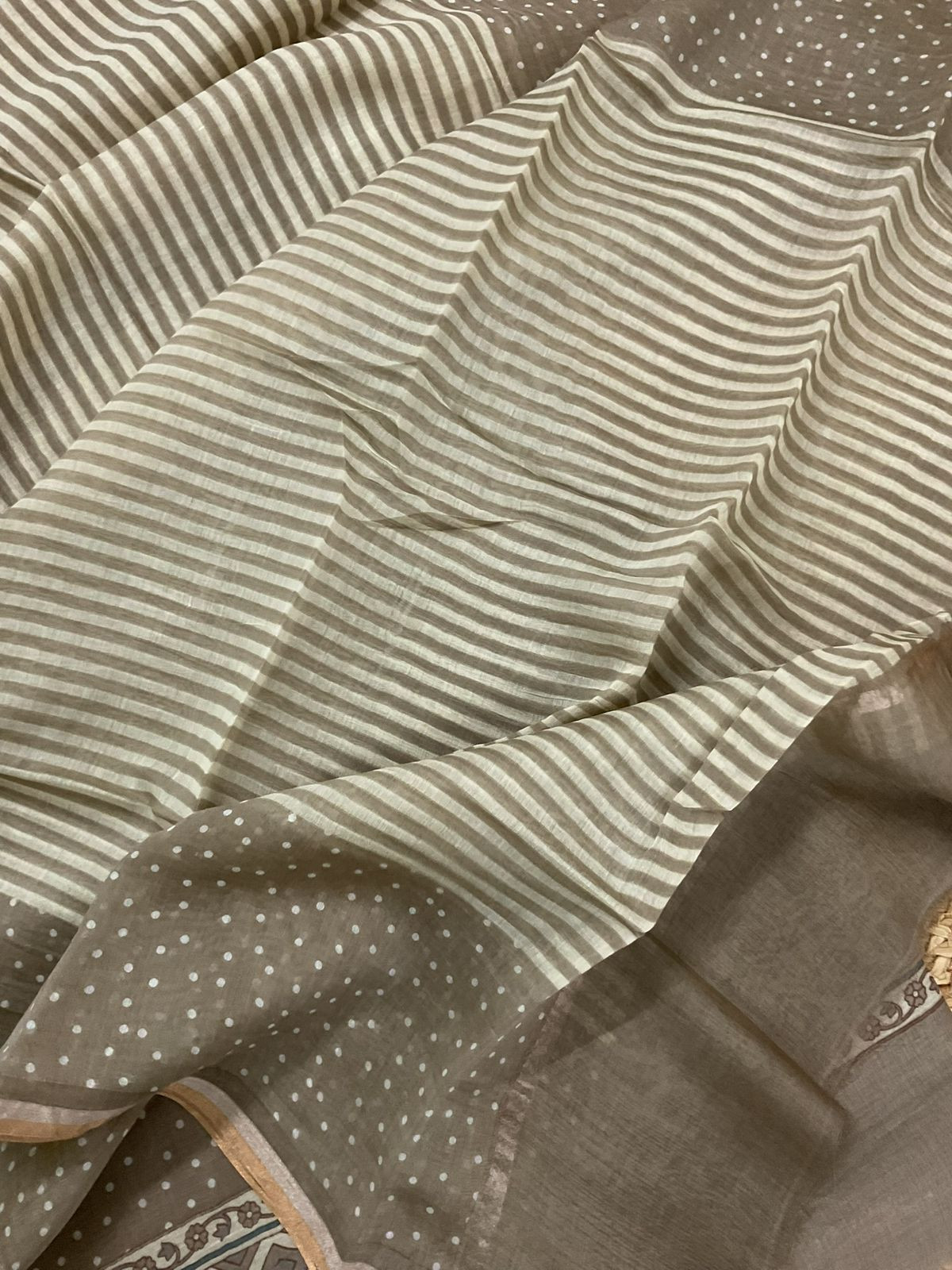 Pure Mul Chanderi Printed Suit - Beige