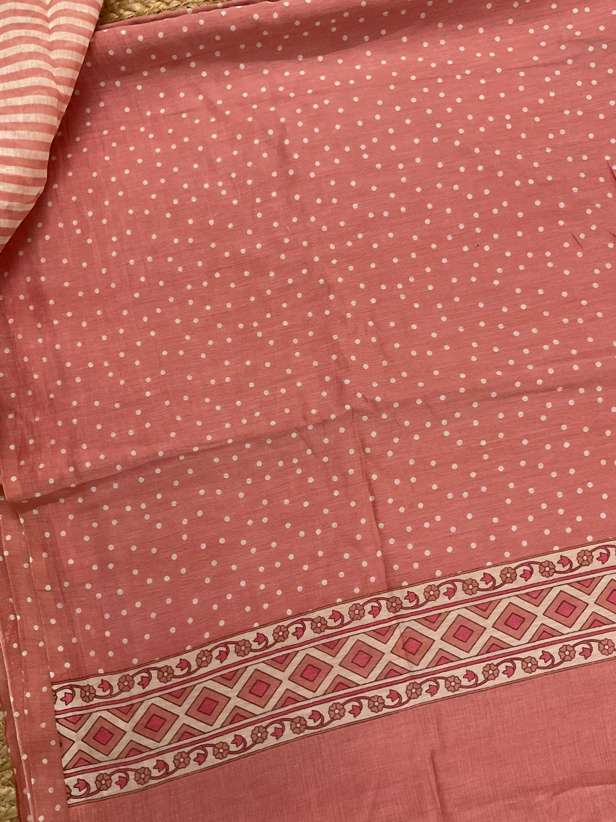 Pure Mul Chanderi Printed Suit - Peach