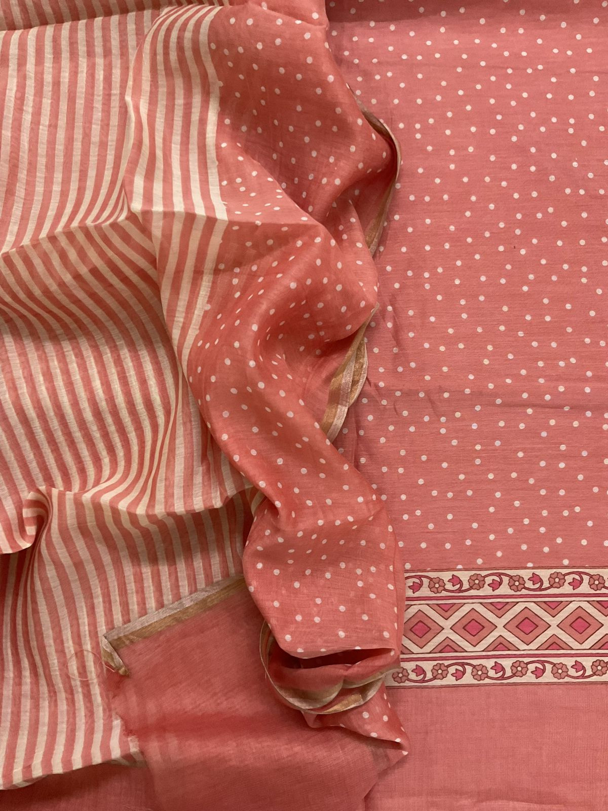 Pure Mul Chanderi Printed Suit - Peach