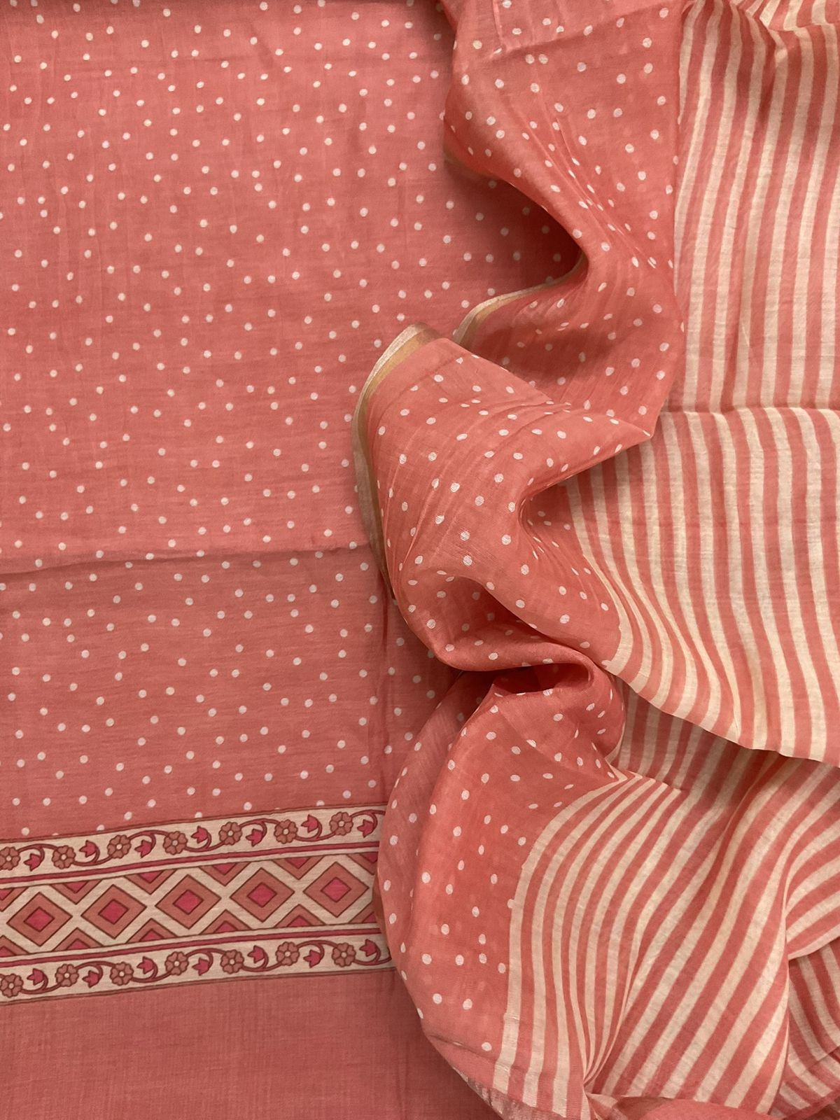 Pure Mul Chanderi Printed Suit - Peach