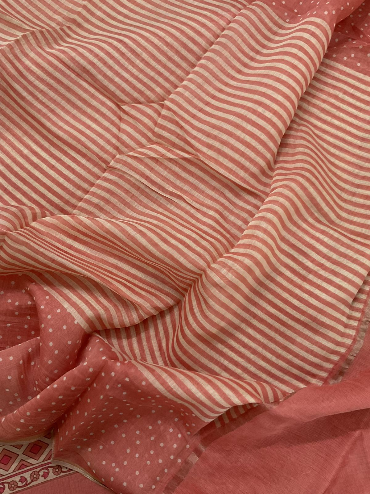 Pure Mul Chanderi Printed Suit - Peach