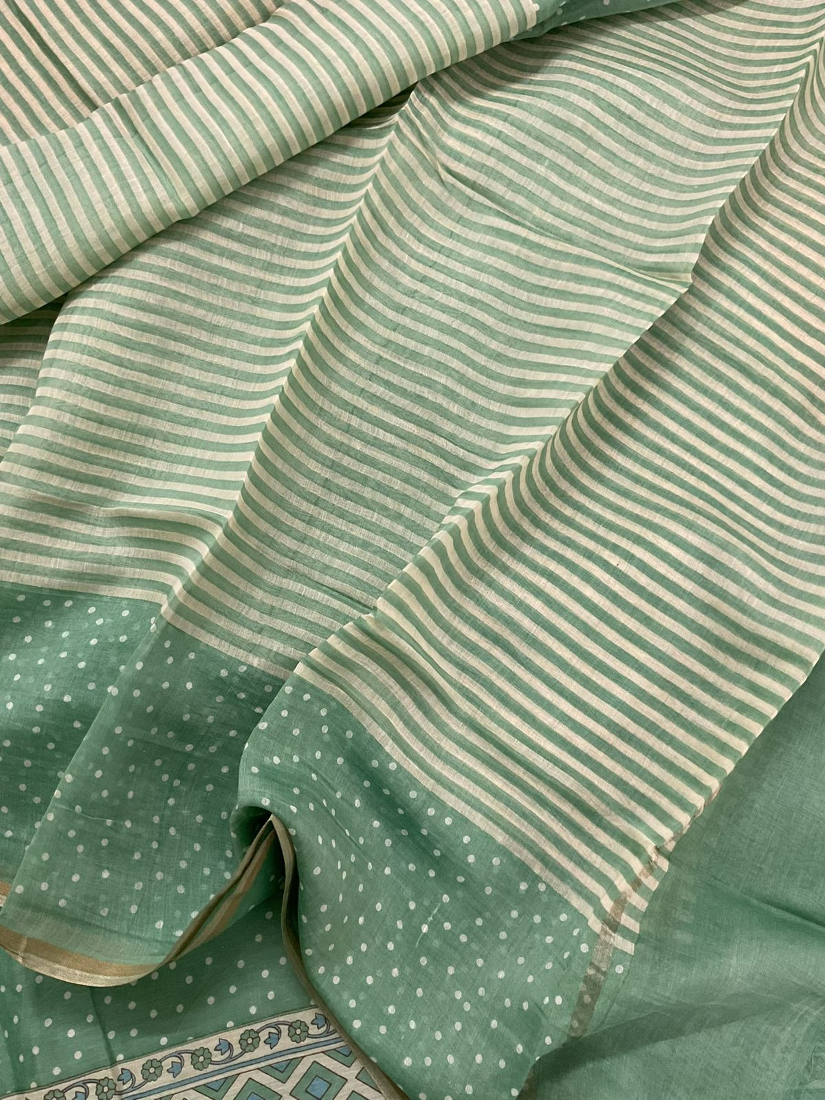 Pure Mul Chanderi Printed Suit - Green