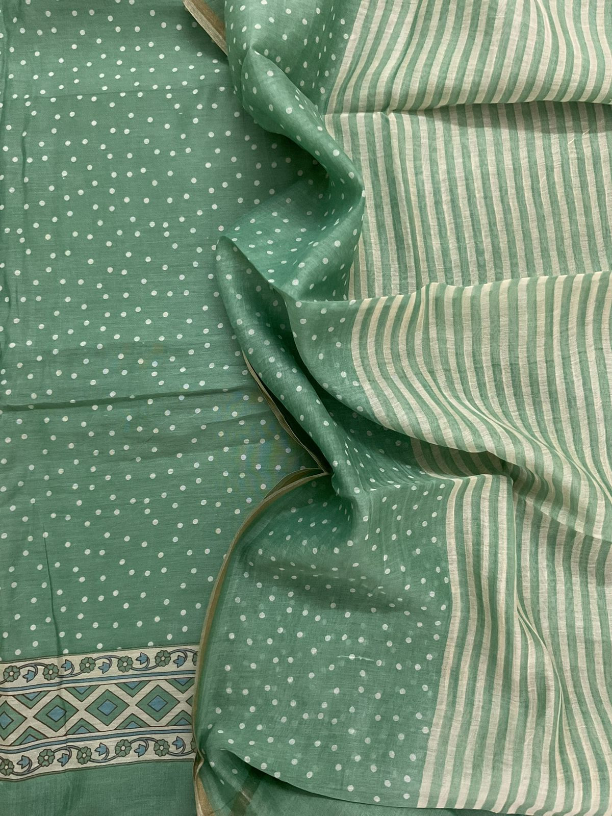 Pure Mul Chanderi Printed Suit - Green