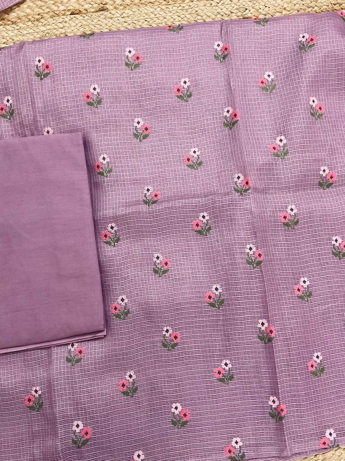 Soft Kota Silk Embroidered Suit - Mauve