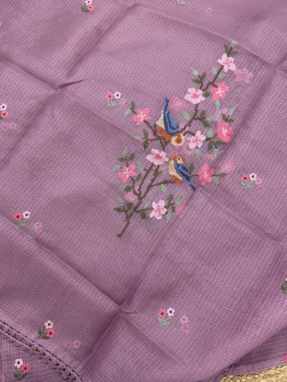 Soft Kota Silk Embroidered Suit - Mauve
