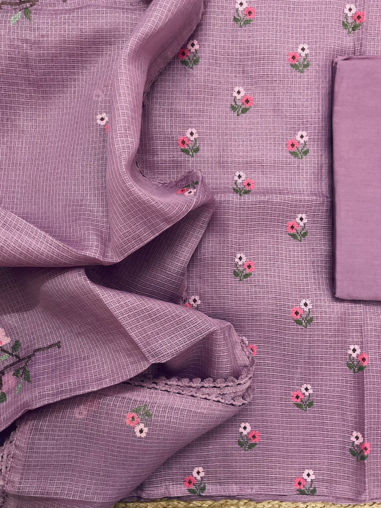Image of Soft Kota Silk Embroidered Suit - Mauve