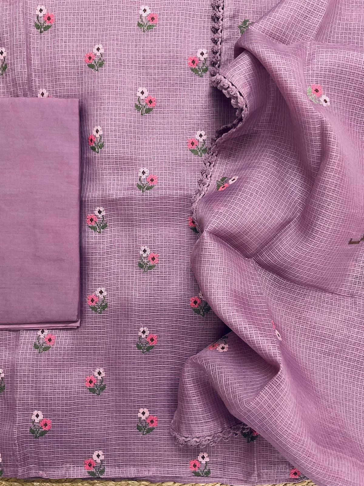 Soft Kota Silk Embroidered Suit - Mauve