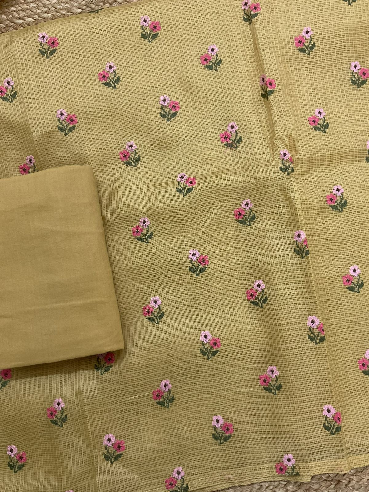 Soft Kota Silk Embroidered Suit - Yellow