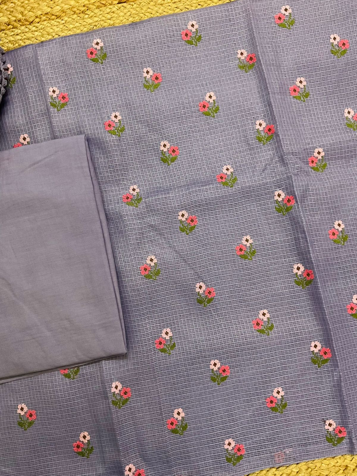 Soft Kota Silk Embroidered Suit - Lavender