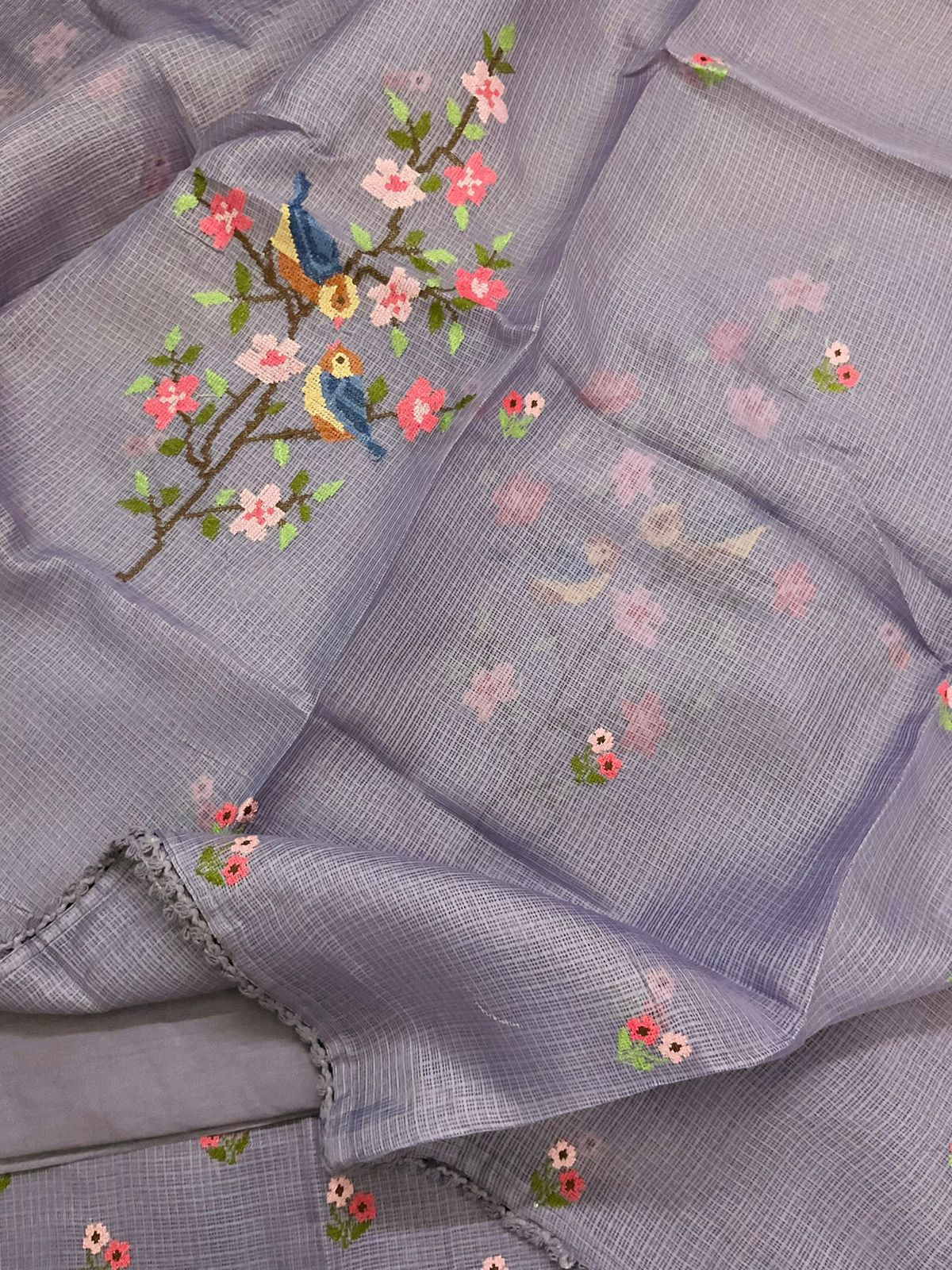 Soft Kota Silk Embroidered Suit - Lavender