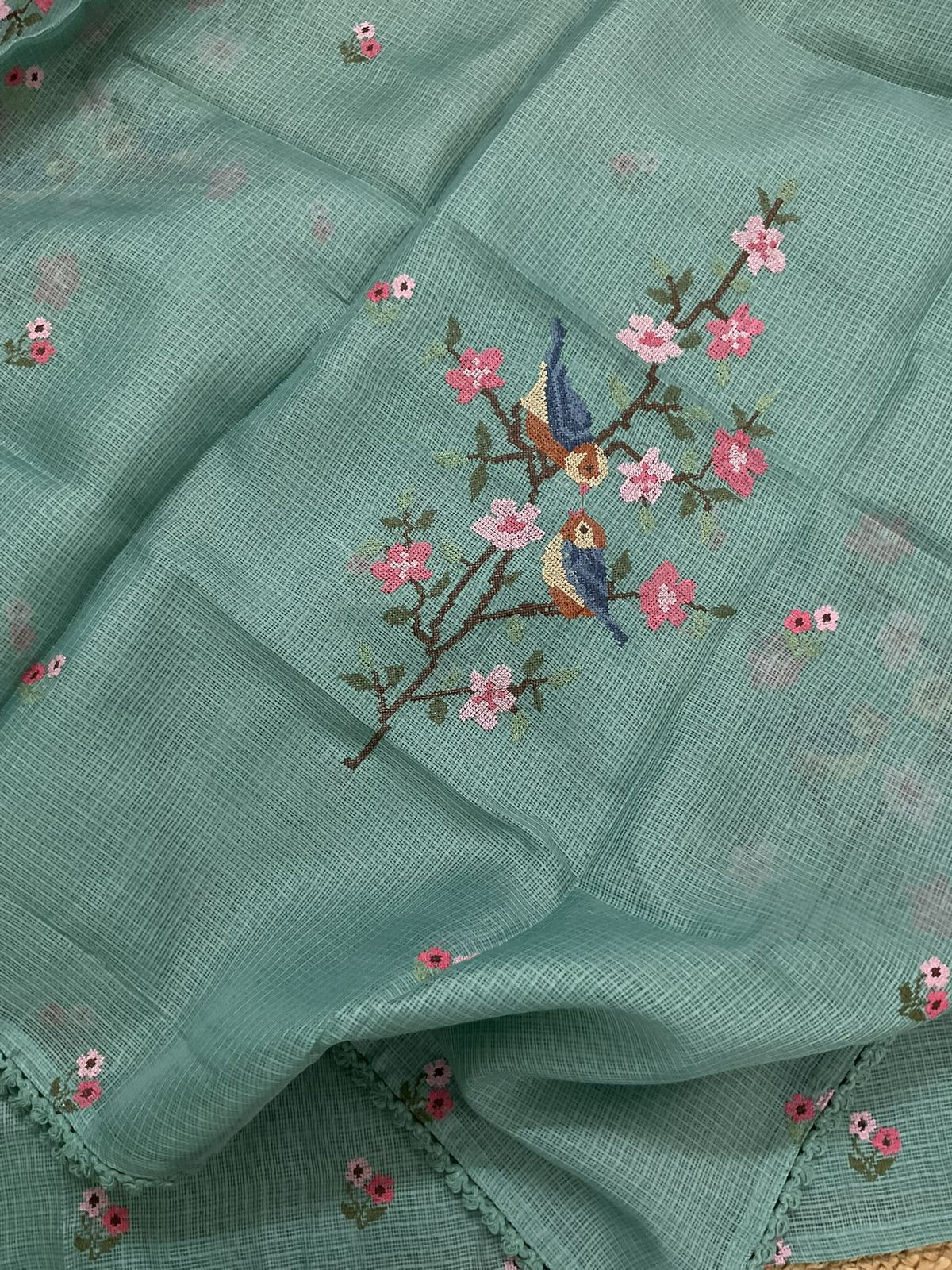 Soft Kota Silk Embroidered Suit - Green