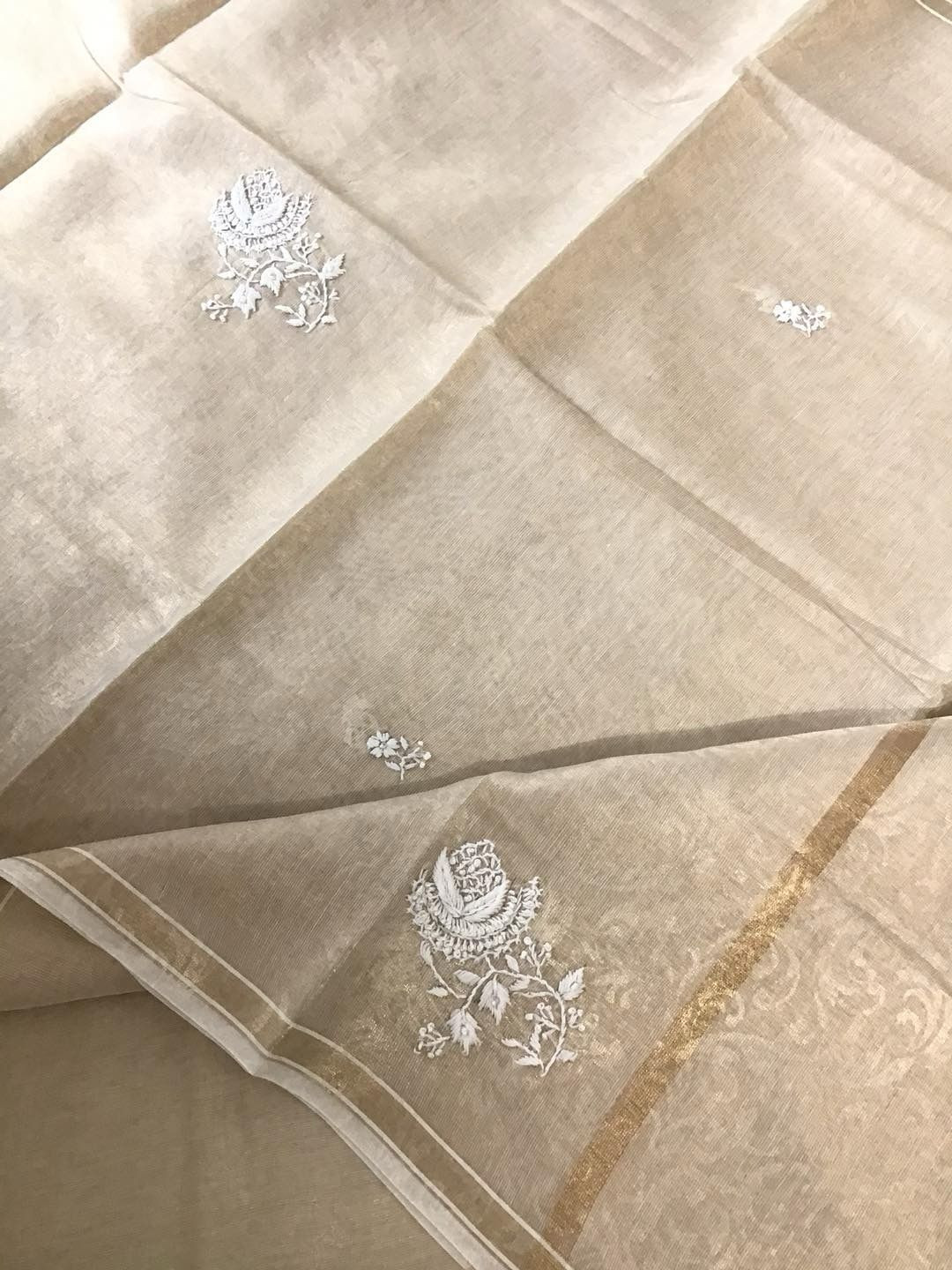 Soft Tissue Silk Embroidered Suit - Beige