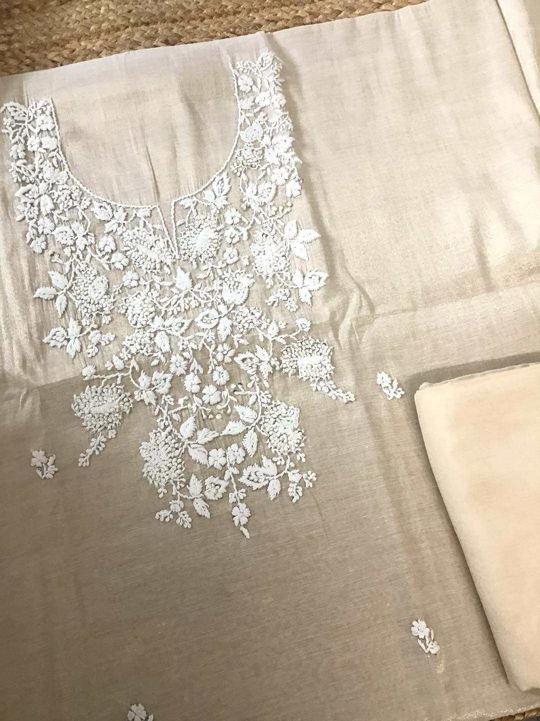 Soft Tissue Silk Embroidered Suit - Beige