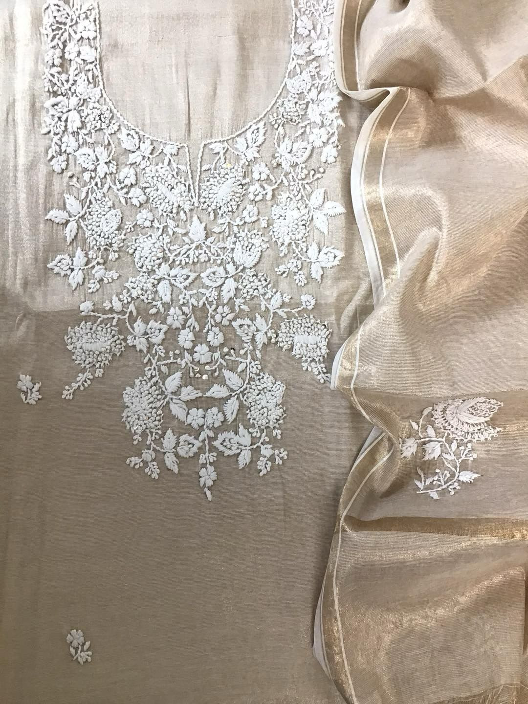 Soft Tissue Silk Embroidered Suit - Beige
