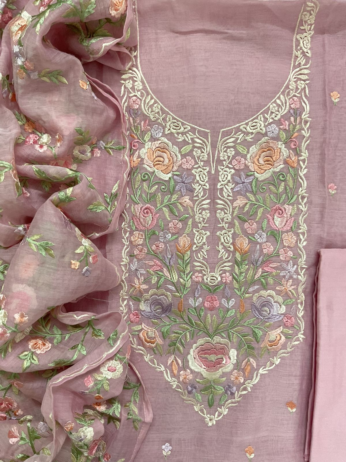 Pure Mul Chanderi Embroidered Suit - Pink