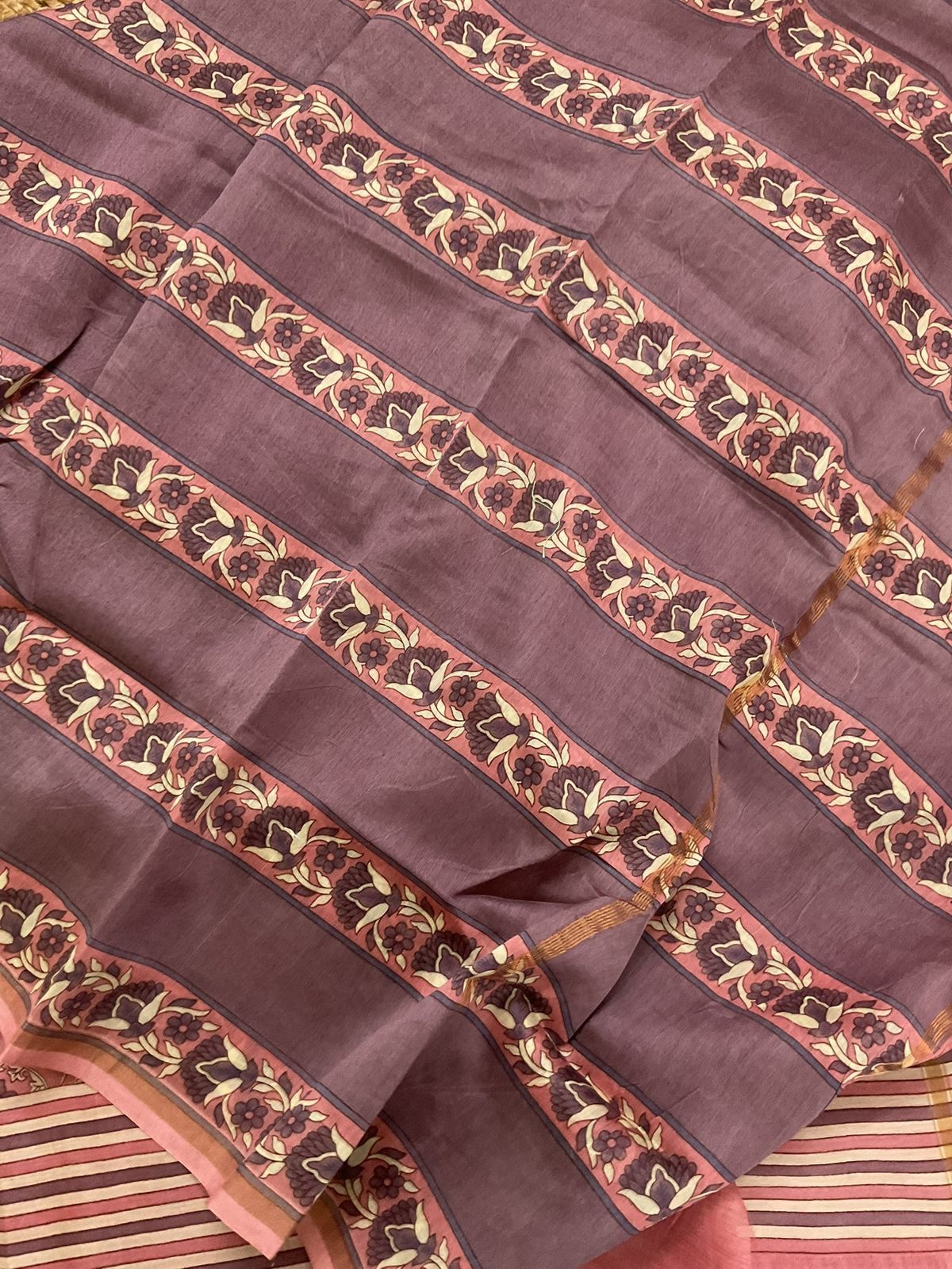 Pure Mul Chanderi Printed Suit - Peach