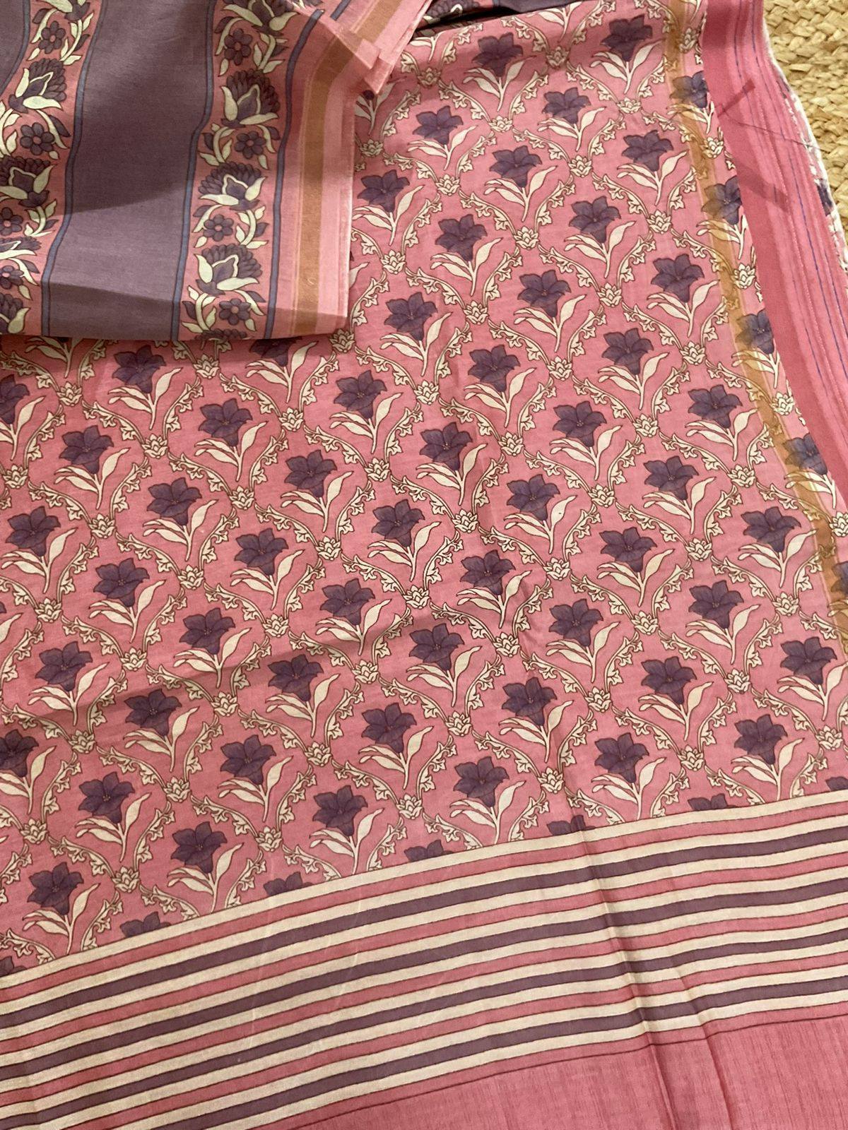 Pure Mul Chanderi Printed Suit - Peach