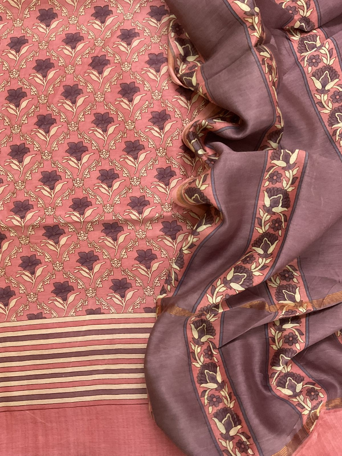 Pure Mul Chanderi Printed Suit - Peach