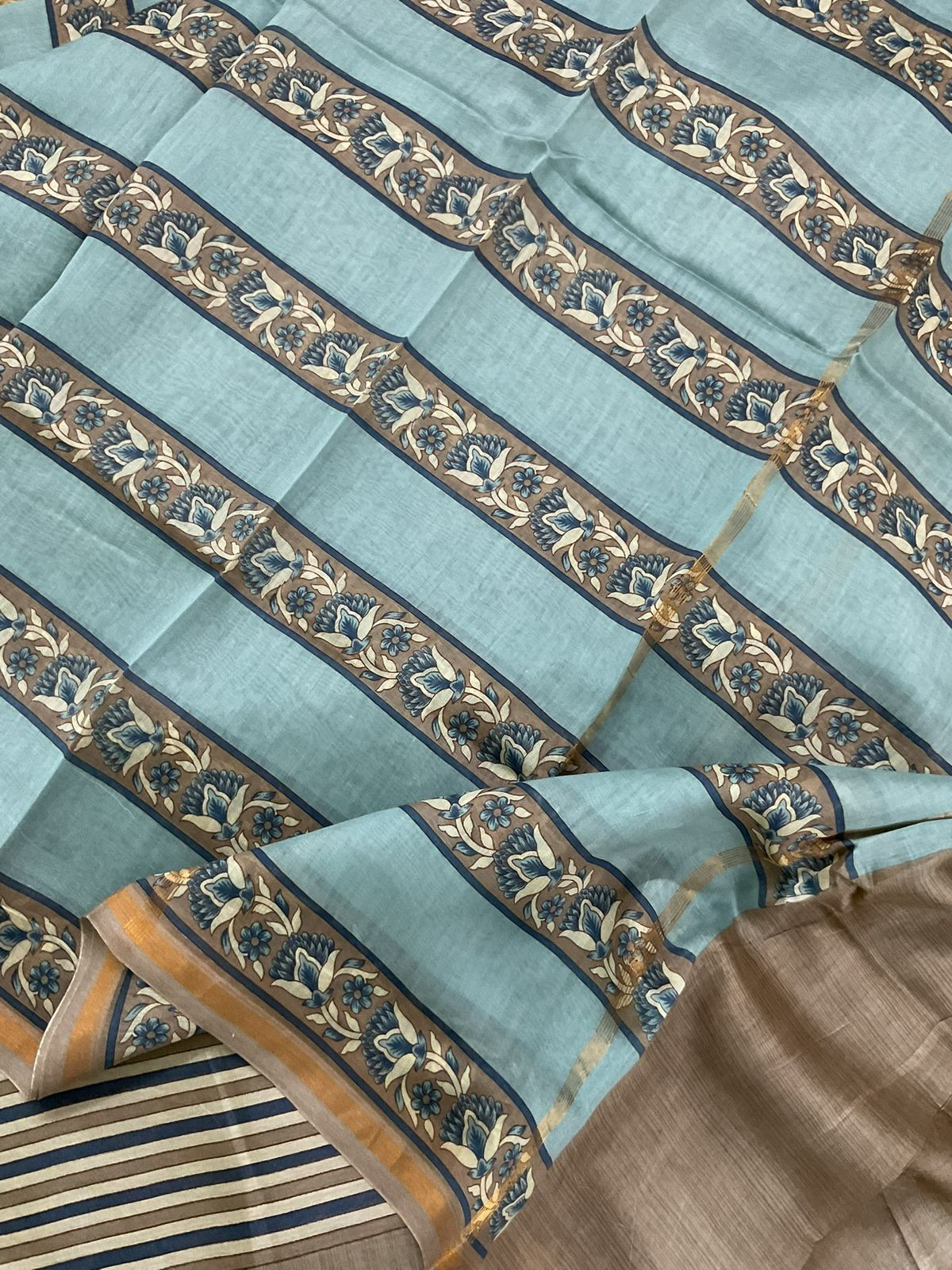 Pure Mul Chanderi Printed Suit - Beige