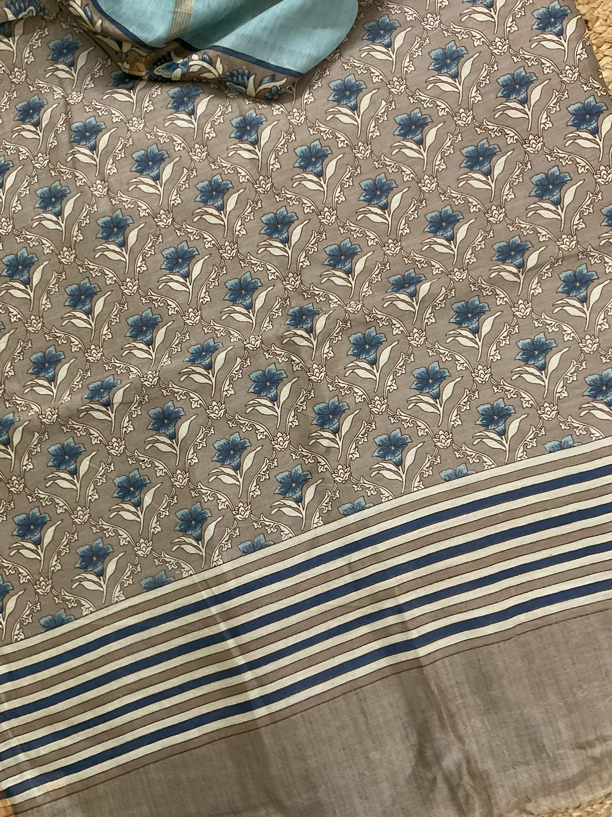 Pure Mul Chanderi Printed Suit - Beige