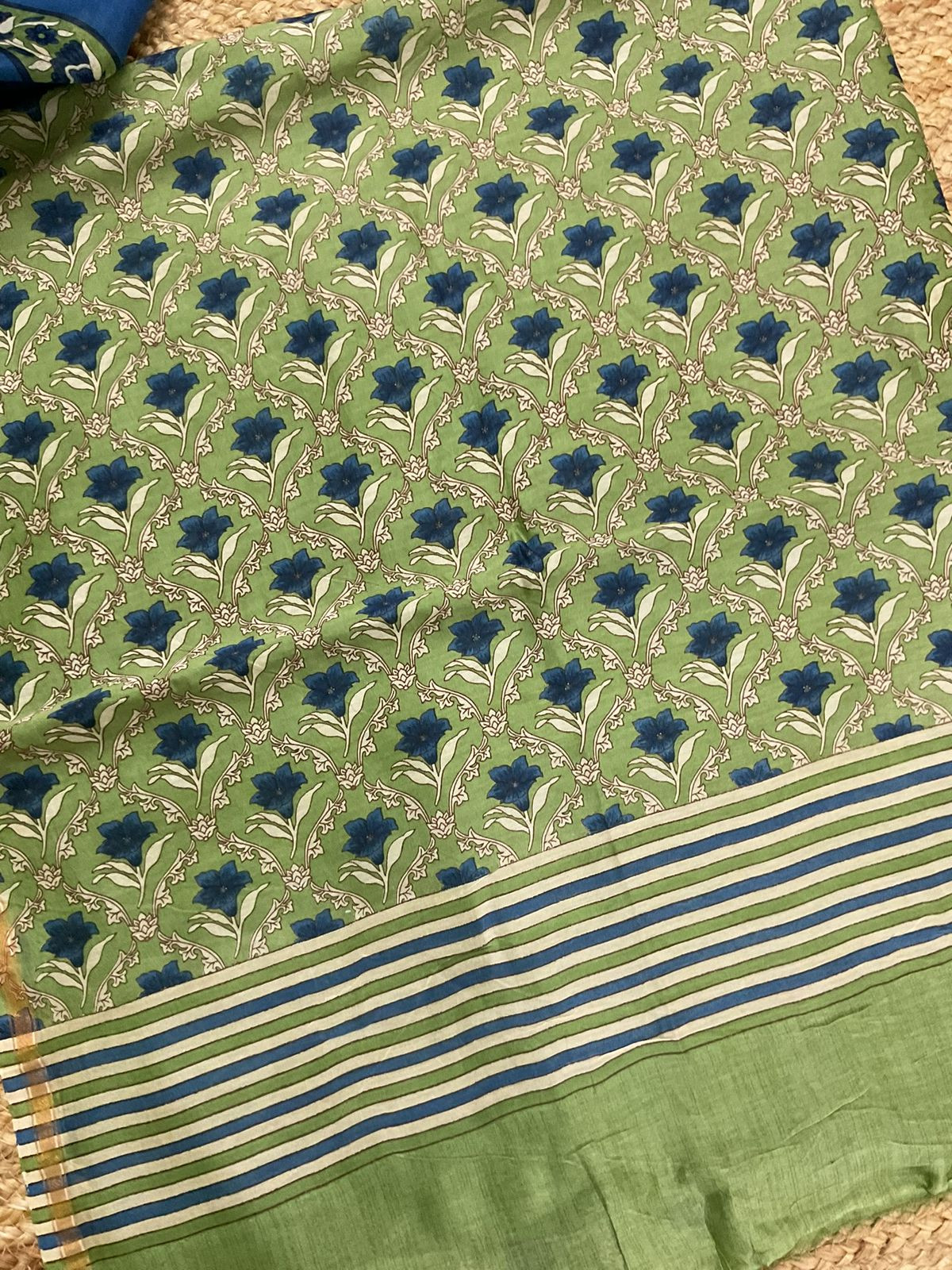 Pure Mul Chanderi Printed Suit - Green