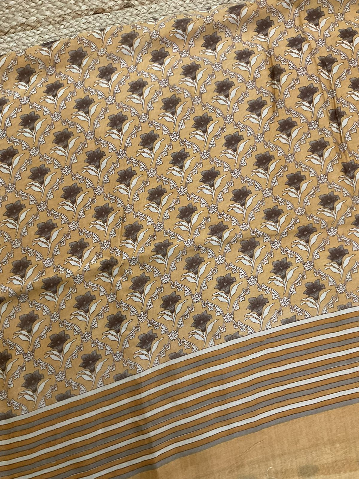 Pure Mul Chanderi Printed Suit - Mustard