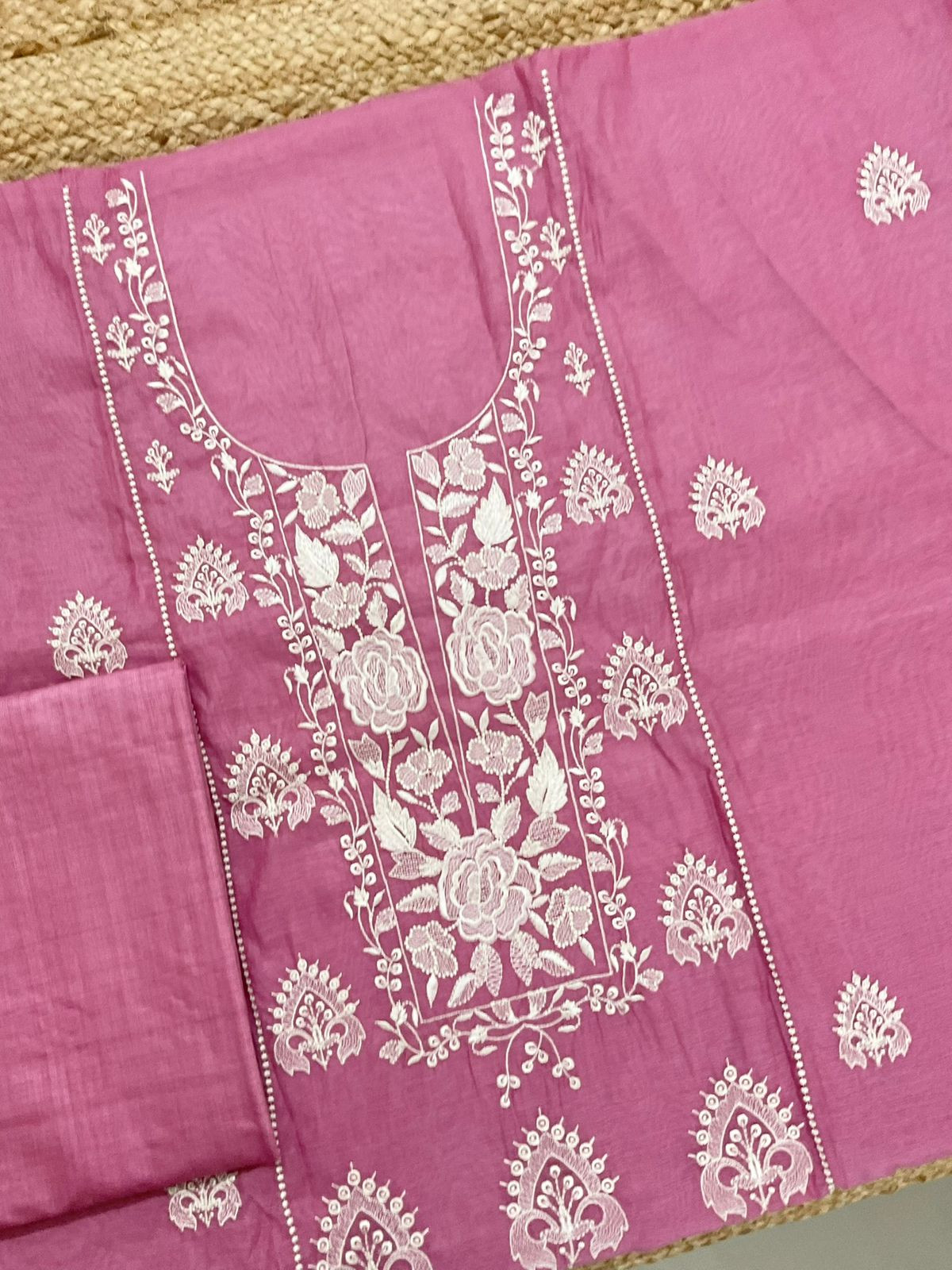 Soft Chanderi Embroidered Suit - Pink