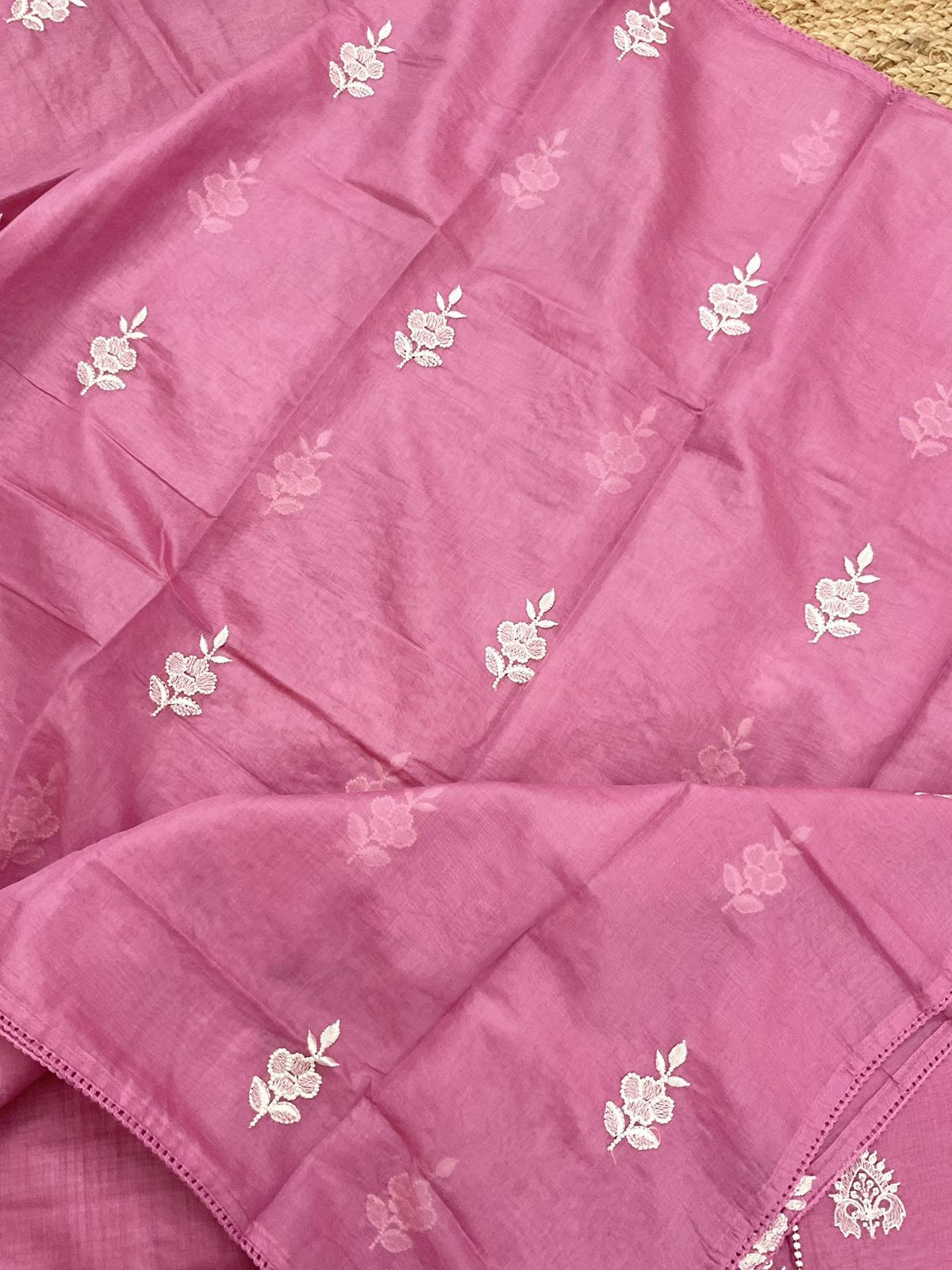 Soft Chanderi Embroidered Suit - Pink