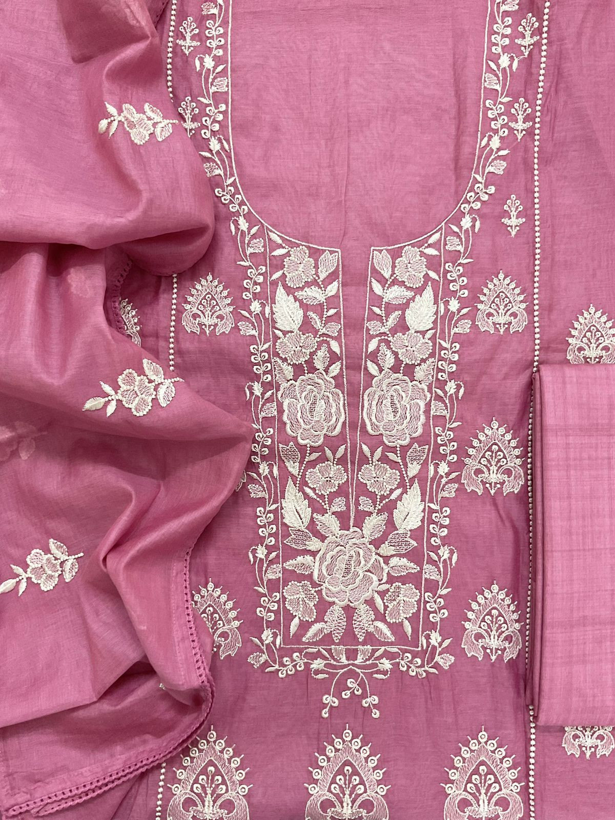 Soft Chanderi Embroidered Suit - Pink