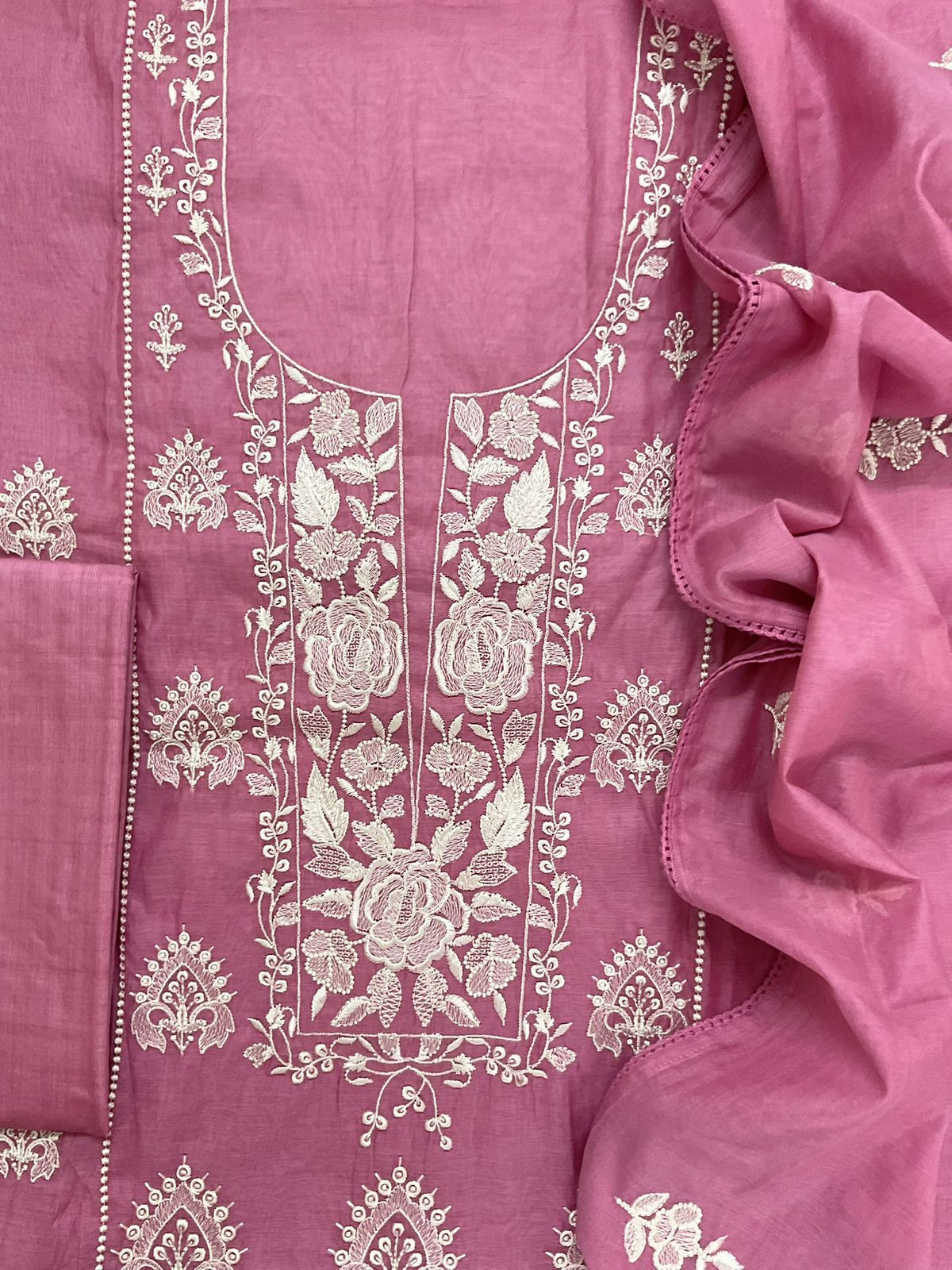 Soft Chanderi Embroidered Suit - Pink
