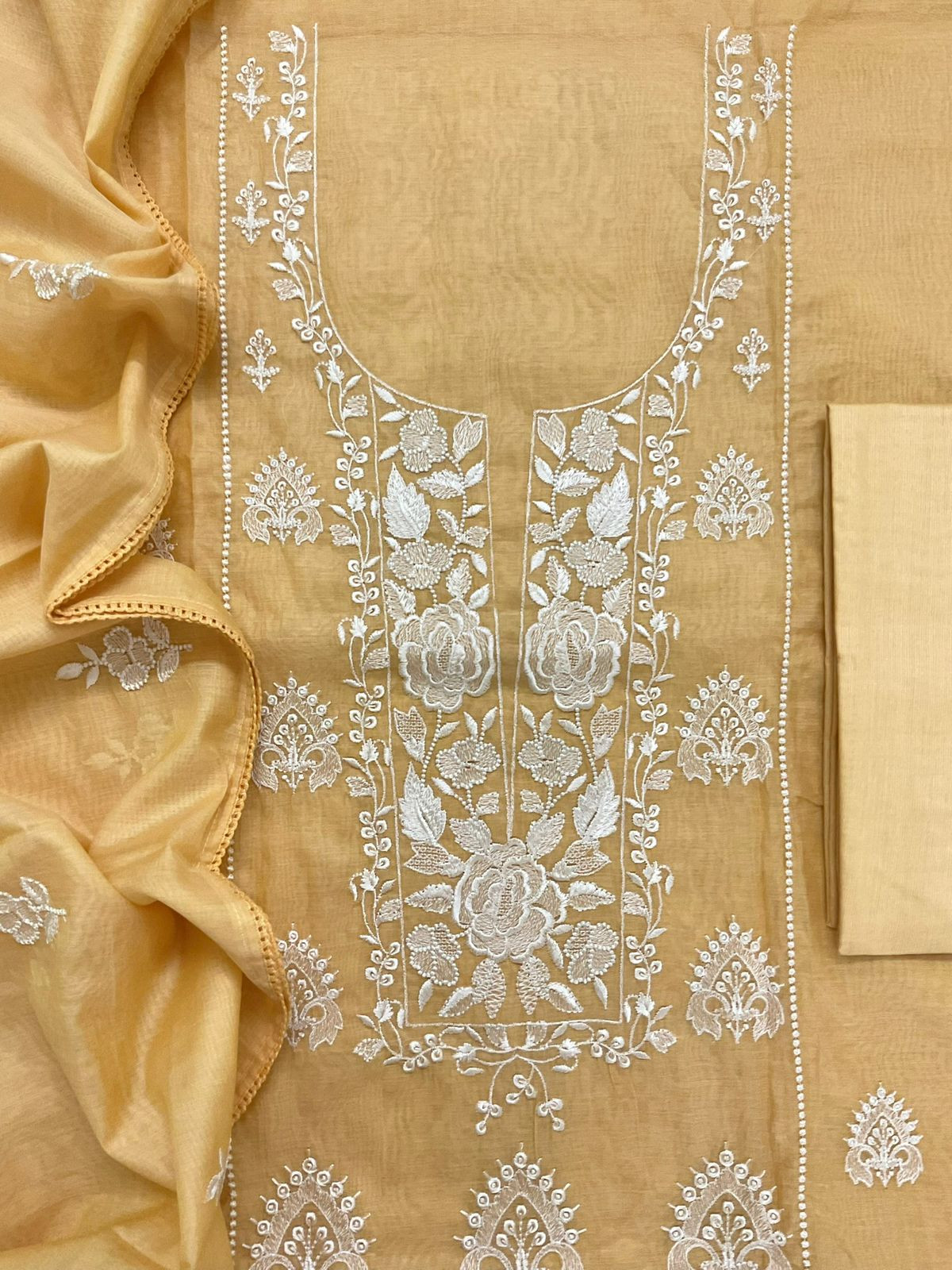 Soft Chanderi Embroidered Suit - Yellow