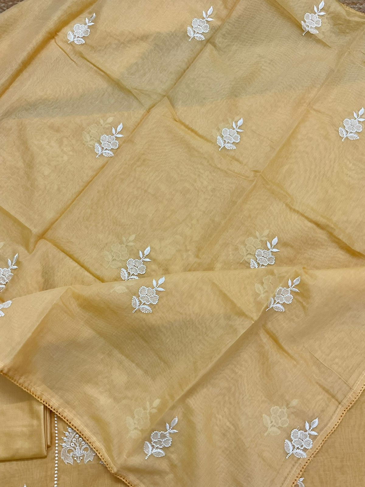 Soft Chanderi Embroidered Suit - Yellow