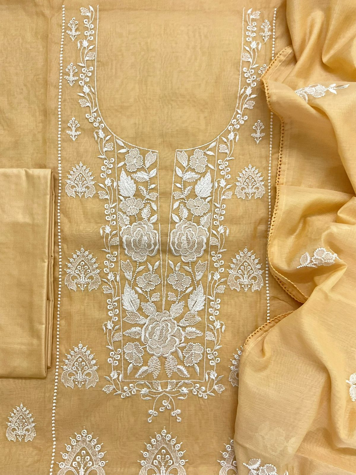 Soft Chanderi Embroidered Suit - Yellow