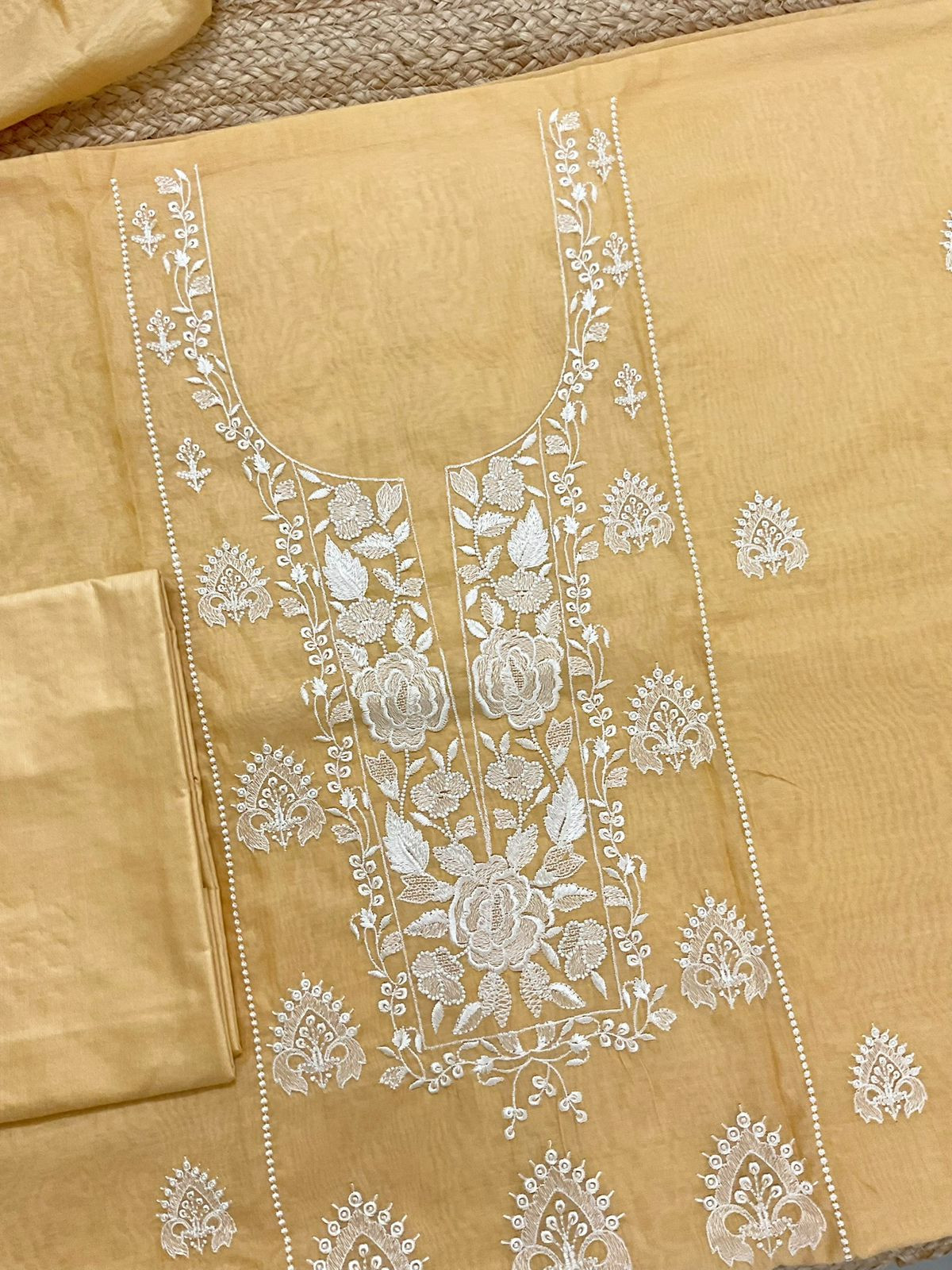 Soft Chanderi Embroidered Suit - Yellow