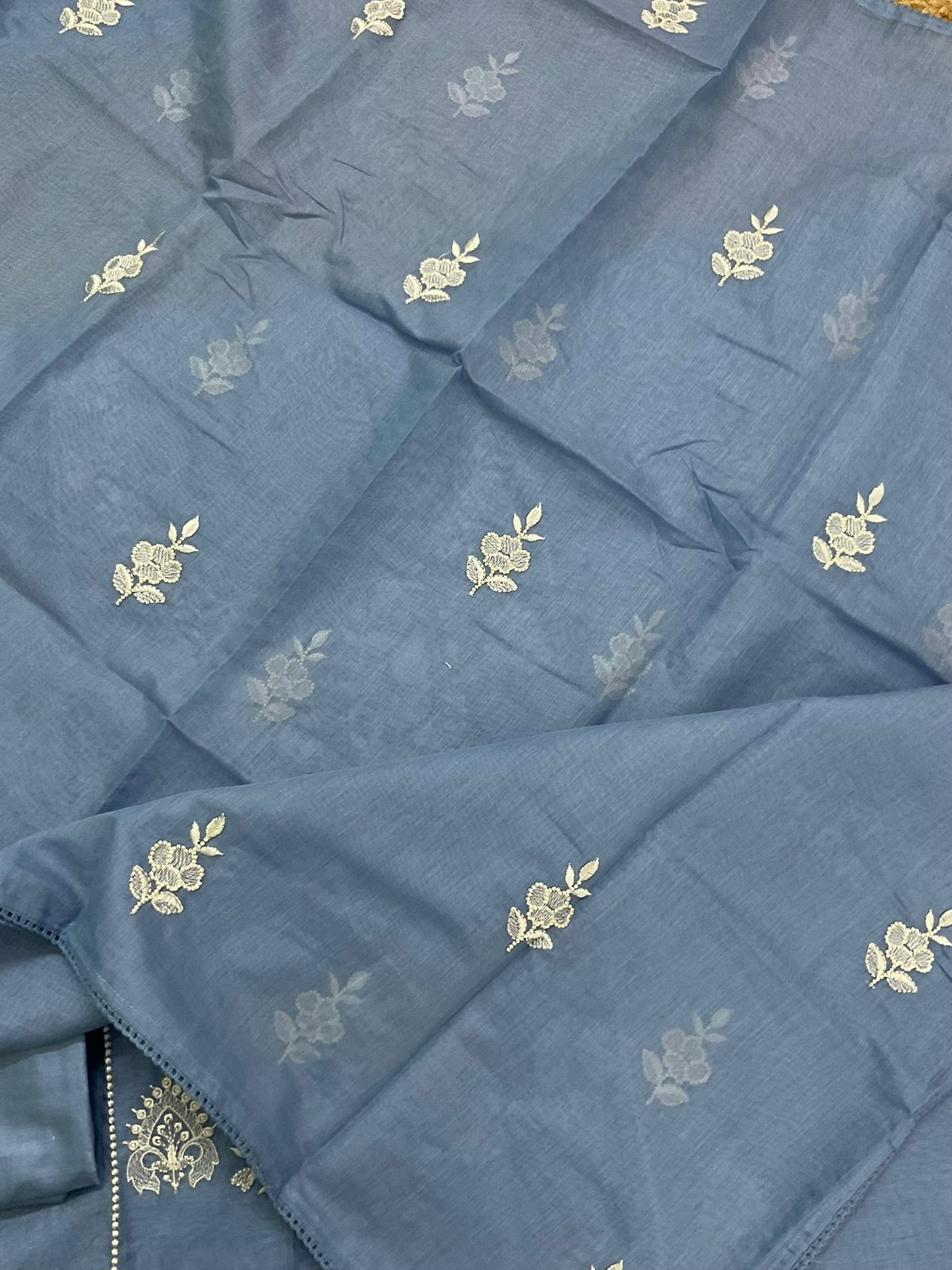 Soft Chanderi Embroidered Suit - Blue