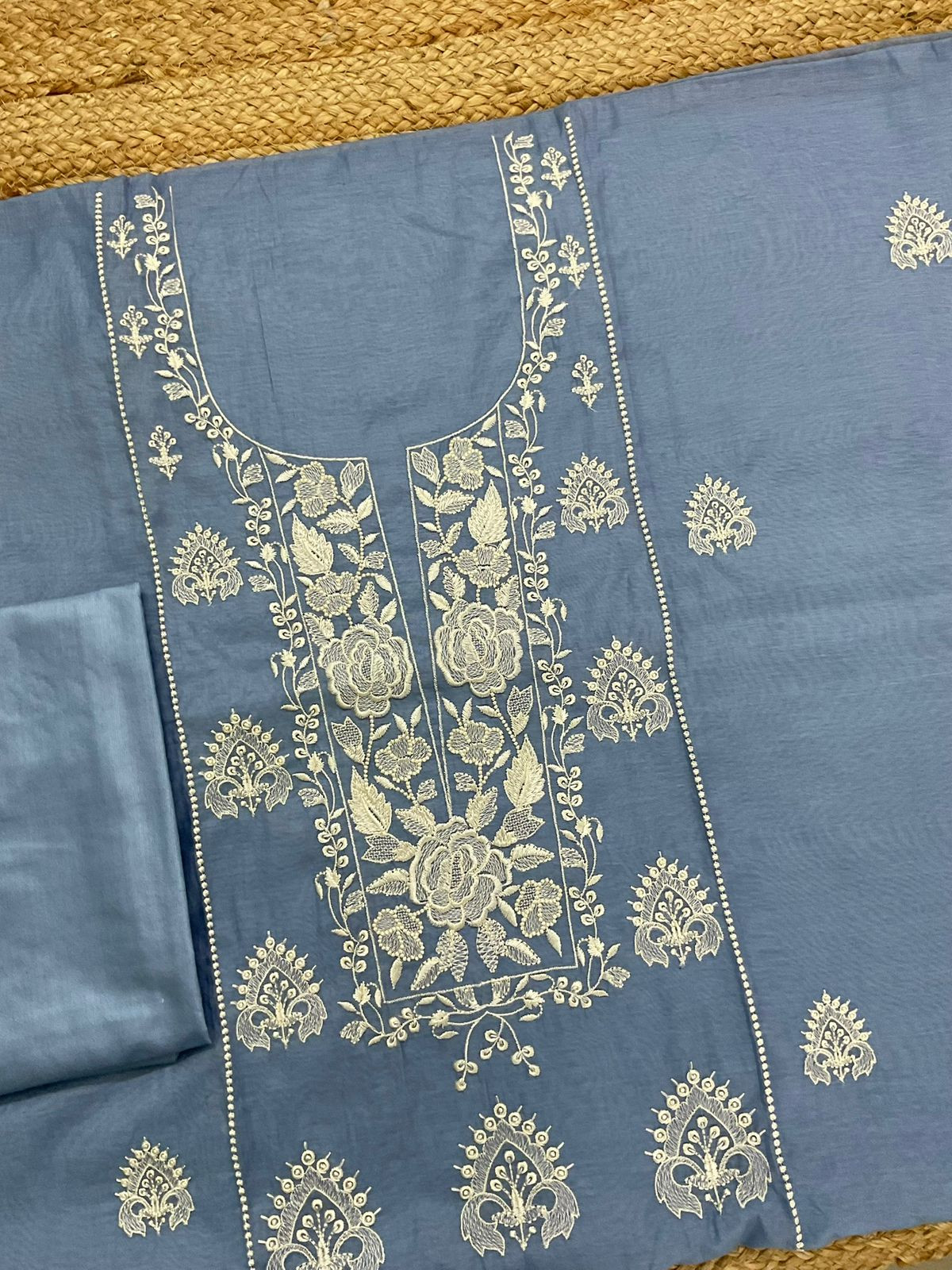Soft Chanderi Embroidered Suit - Blue