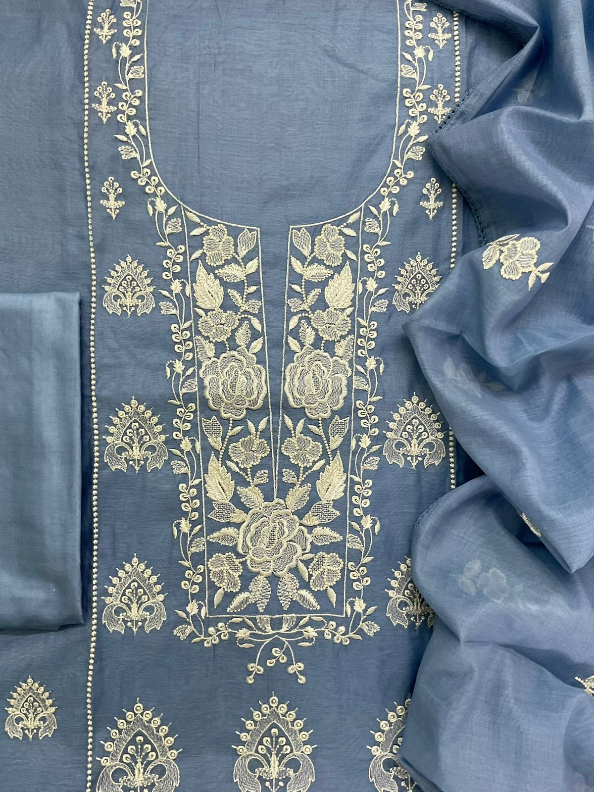 Soft Chanderi Embroidered Suit - Blue