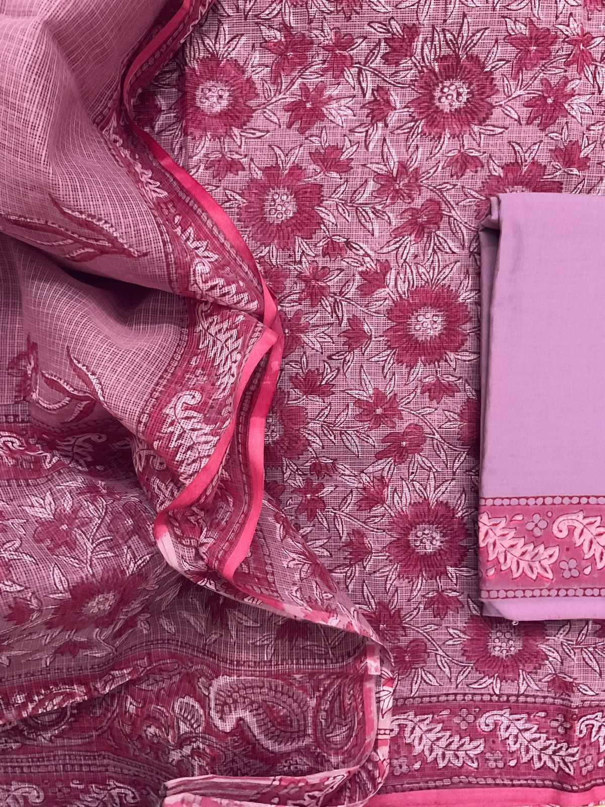 Pure Fine Kota Cotton Printed Suit - Mauve
