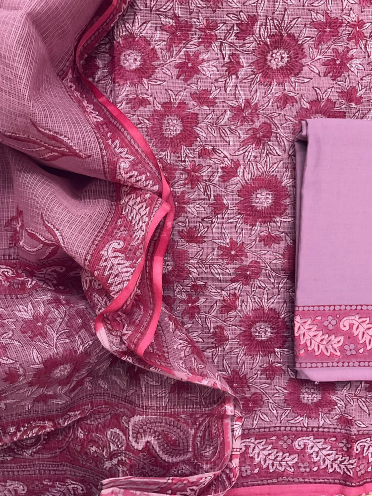 Image of Pure Fine Kota Cotton Printed Suit - Mauve
