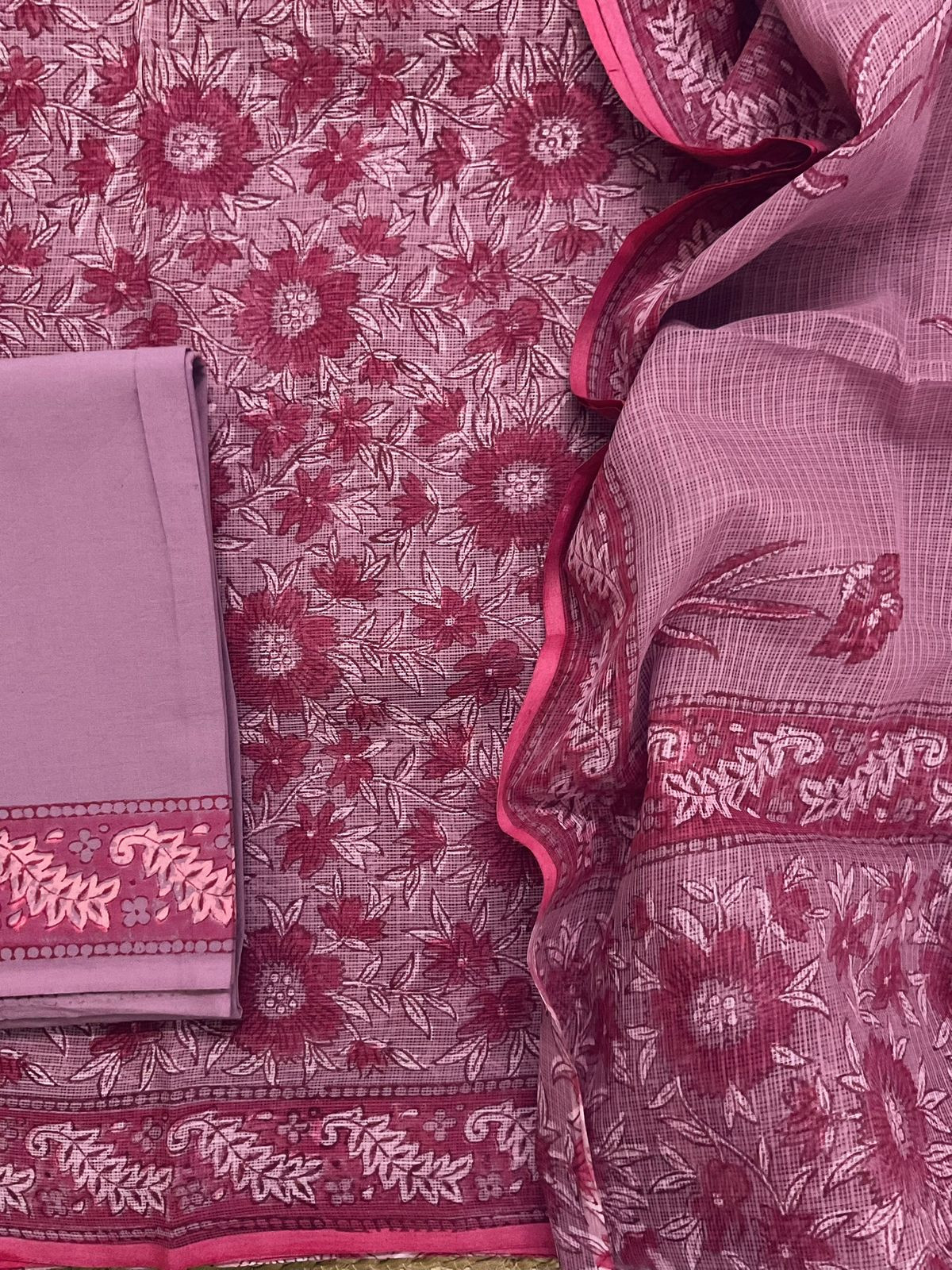 Pure Fine Kota Cotton Printed Suit - Mauve