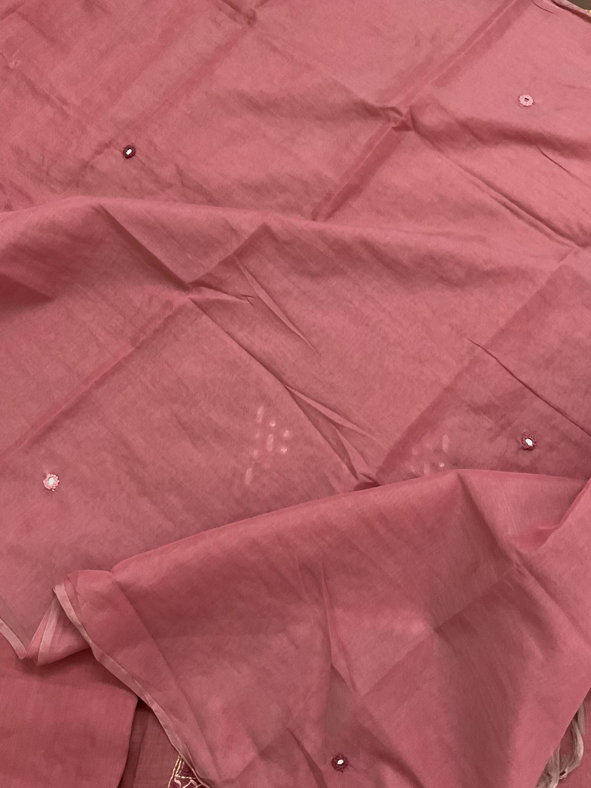 Pure Mul Chanderi Embroidered Suit - Peach